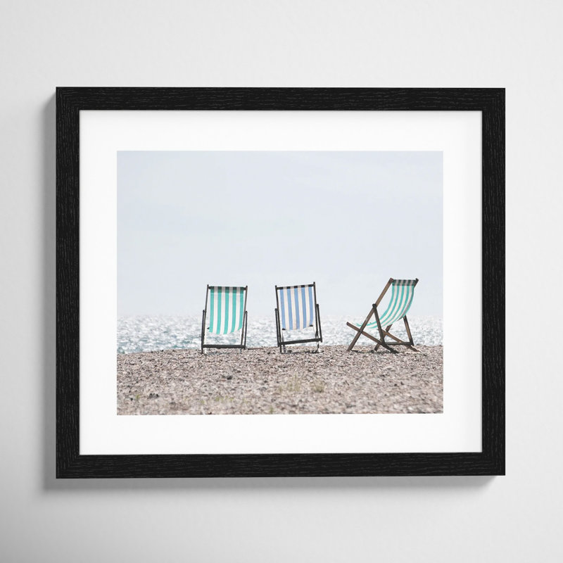 Adriatica "Beach Chairs" Print, White Wood Grain Framed Paper, 13" H x 15" W x 0.75" D