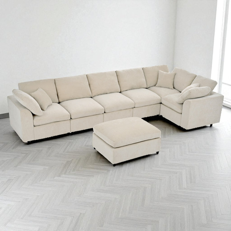 7 - Piece Upholstered Sectional, Beige