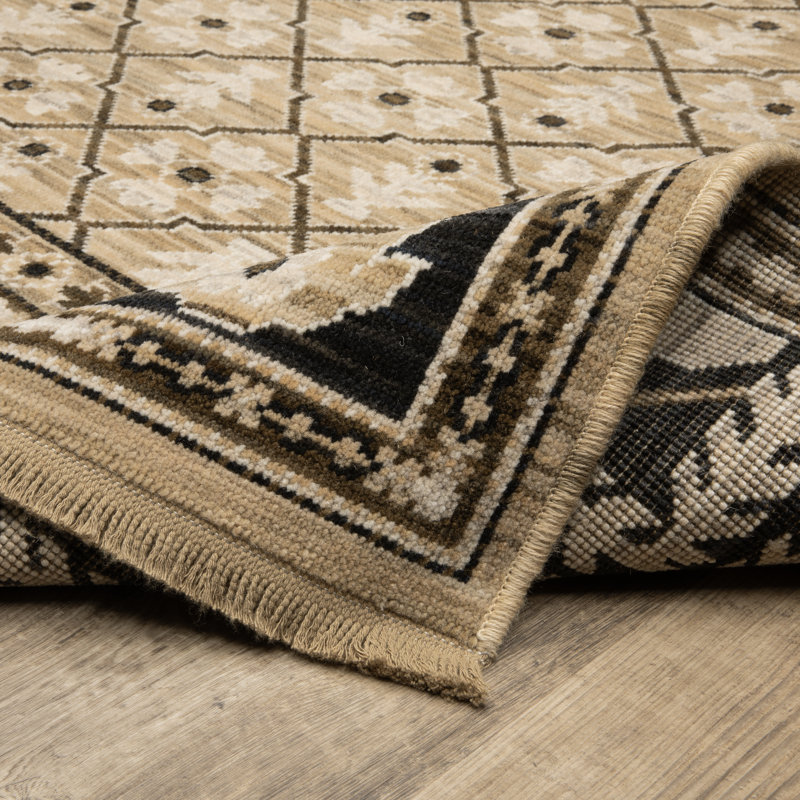 Kuester Vintage Traditional Tan/ Charcoal Wool Blend Area Rug, Runner 2'6" x 10'