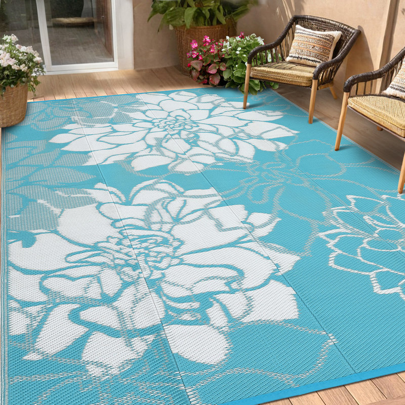 Floral Machine Printed Area Rug, Blue, Rectangle 244 x 305 cm