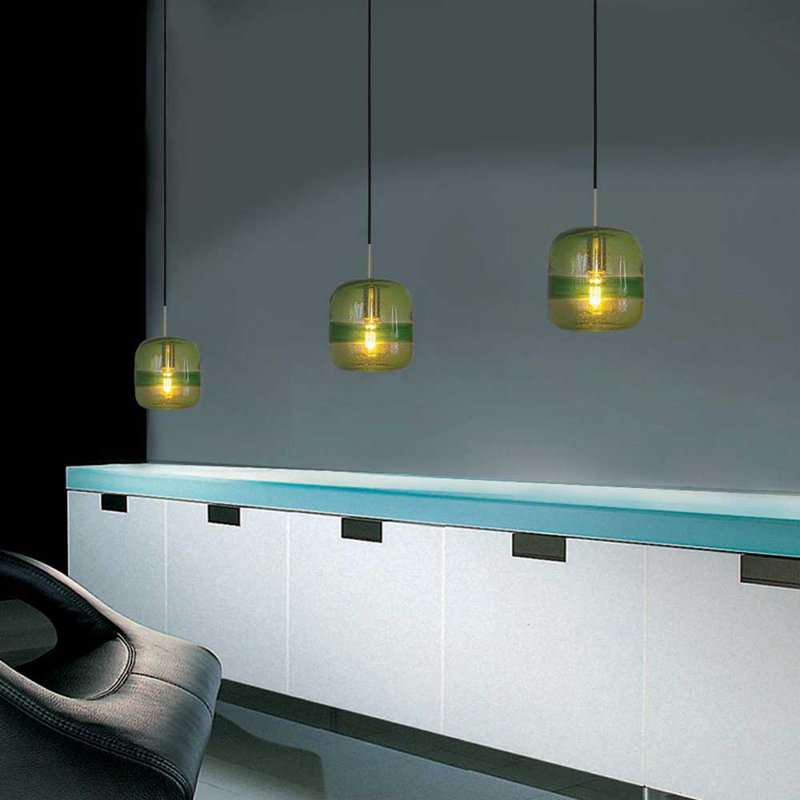Luminaire suspendu tambour unique / remarquable à 1 lumière Evisage VI, Nickel brossé, Vert