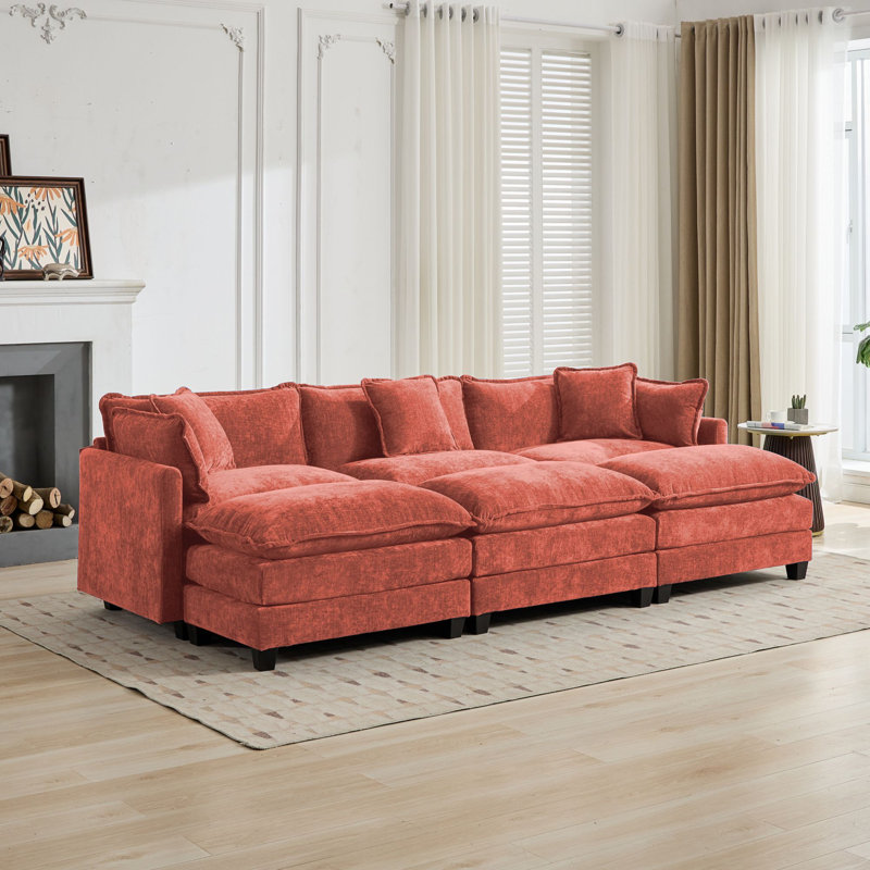 Canapé-lit modulaire avec canapé-lit surdimensionné Schmucker, Chenille orange, H 33 po x l 113,8 po x P 35 po