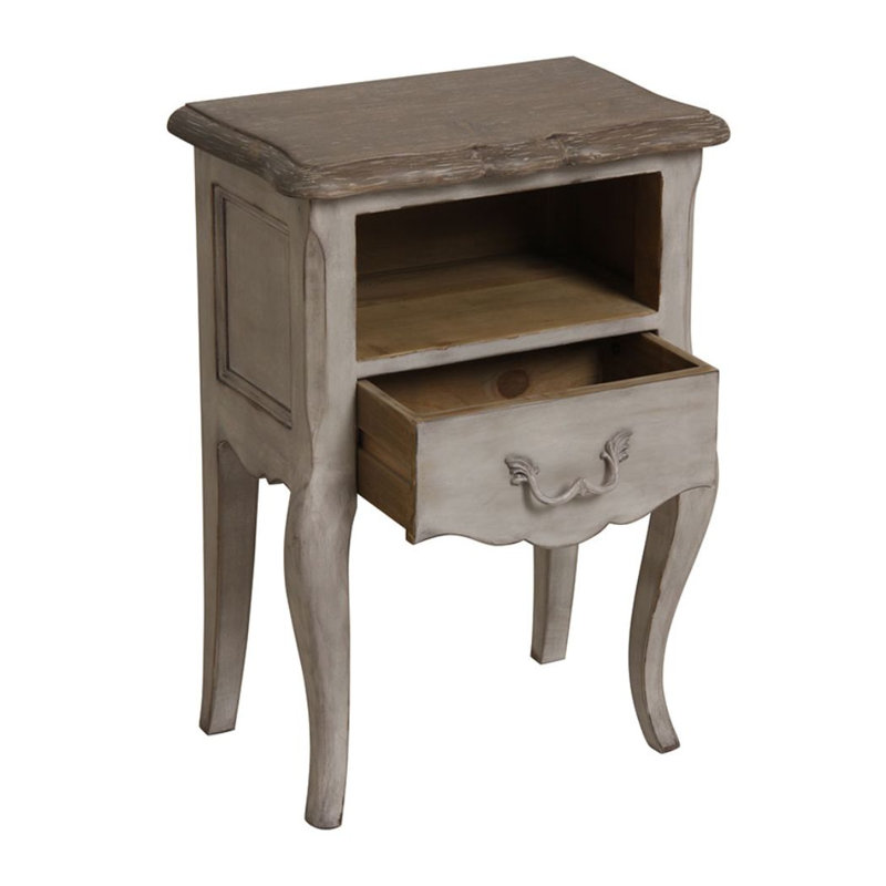 Crampton 45cm W Solid Wood Bedside Table, Soft Grey, Grey Stained