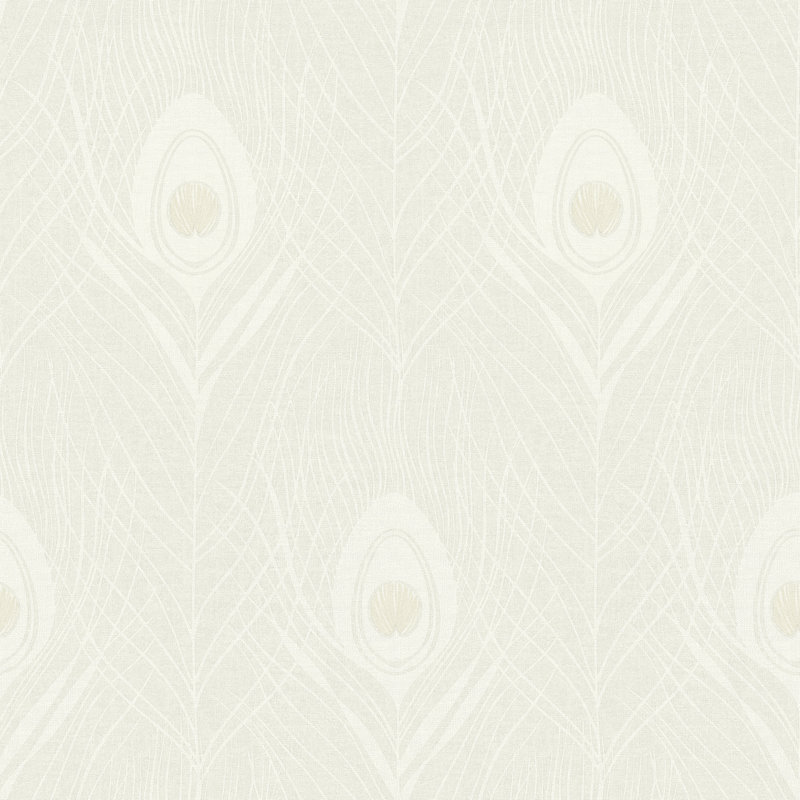 Absolutely Chic Peacock Feather Motif 33' L x 21" W Wallpaper Roll, Light Gray/Beige