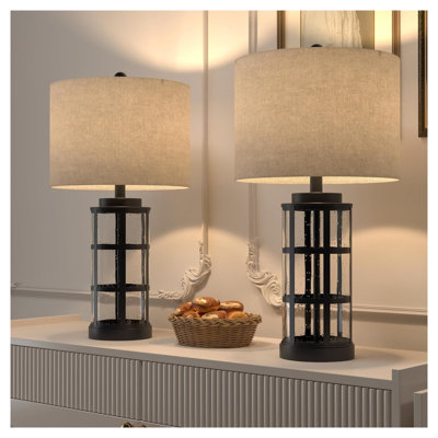 Ensemble de 2 lampes de table modernes en verre avec ports USB et ports de type C, lampes de chevet à chevet à intensité variable à 3 voies pour la chambre à coucher et le salon, noir