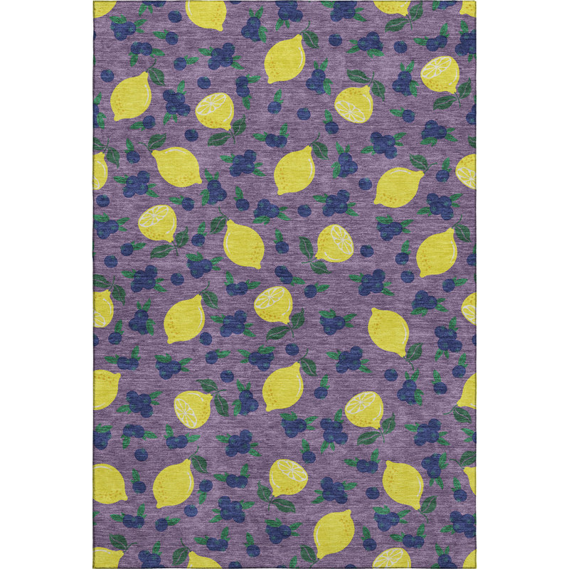 Premium Machine Washable Mayfield  Fruits Rug, 3' x 5', Lavender
