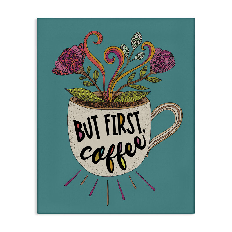 «First Coffee with Florals», art mural sur toile par Valentina Harper, H 20 po x l 16 po