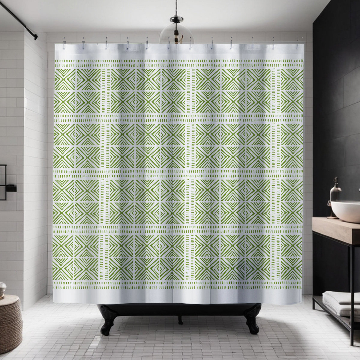 Thora Tribal Shower Curtain, ThoraTribal Chartreuse