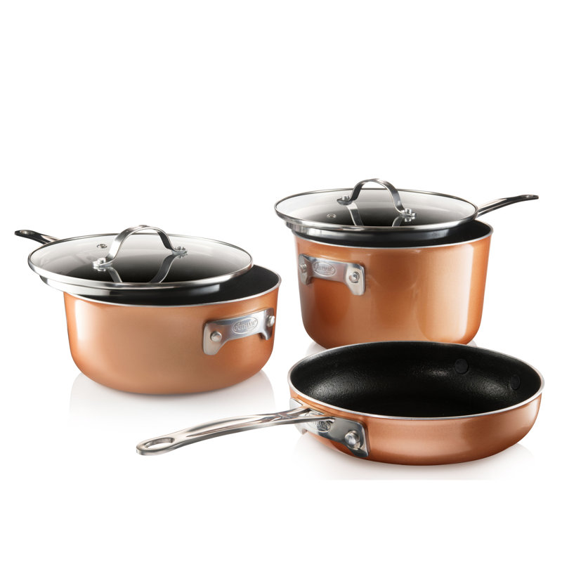 Gotham Steel Stackable Space Saving 5 Piece Copper Nonstick Cookware Set