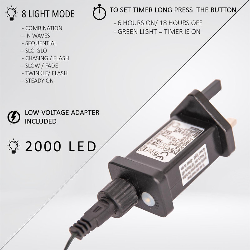 LED Indoor / Outdoor String Lights, 20cm H x 200cm L x 4cm D