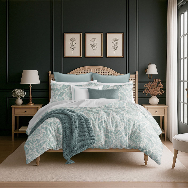 Ensemble de housse de couette en lin Bella, Housse simple et 1 taie décorative, Aqua