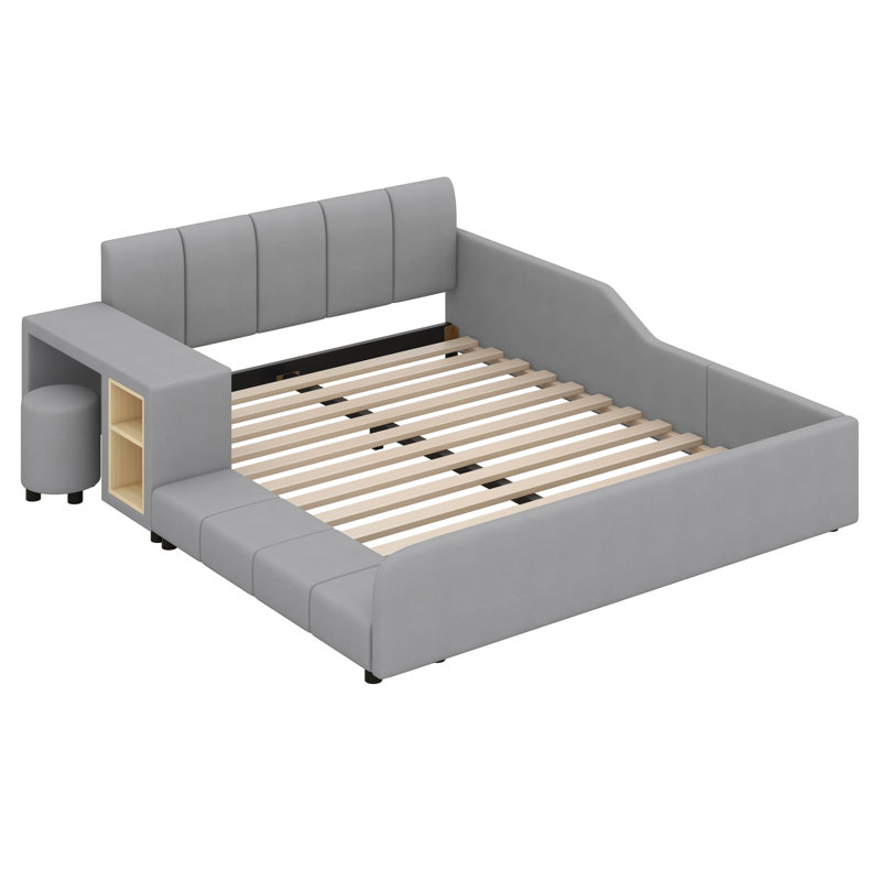 Hanrott Upholstered Panel Storage Bed, Gray