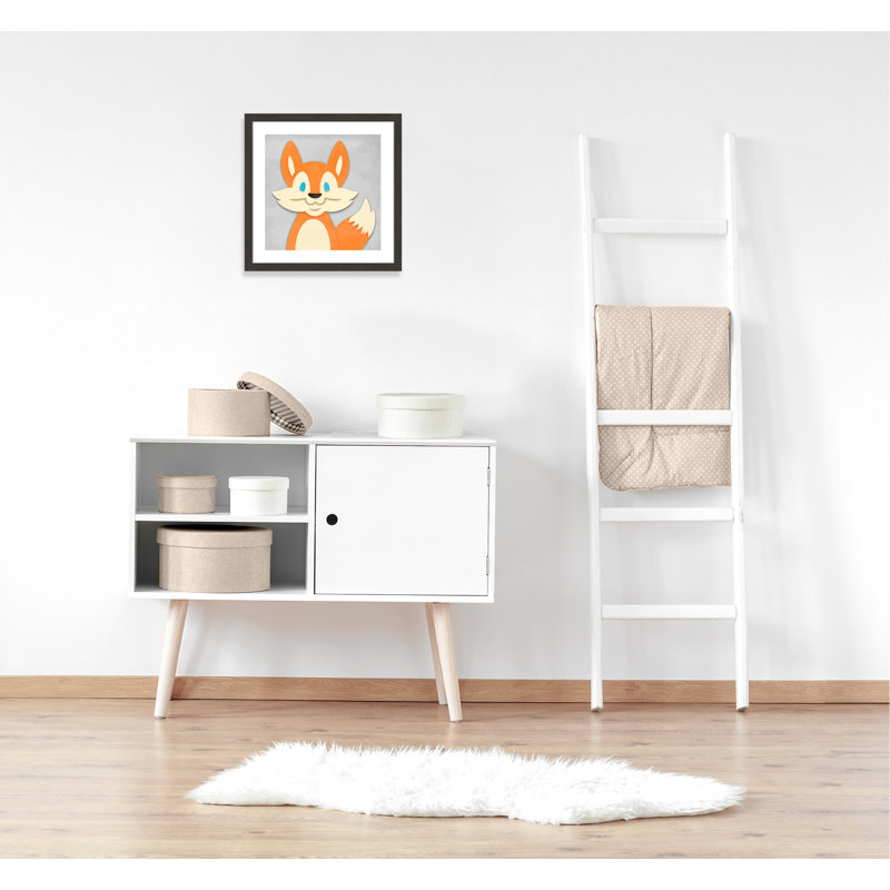«Cheery Fox», impression sur papier, H 22,5 po x l 22,5 po x P 0,6 po, Cadre plat à grain de bois noir
