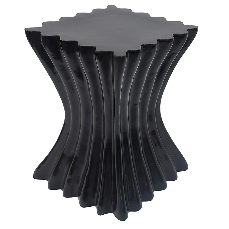 Outdoor Side Table, Wave Design End Table, Decorative Accent Table, Lightweight Concrete Patio Garden Stool Table for Patio Balcony Beach Pool Side, Black
