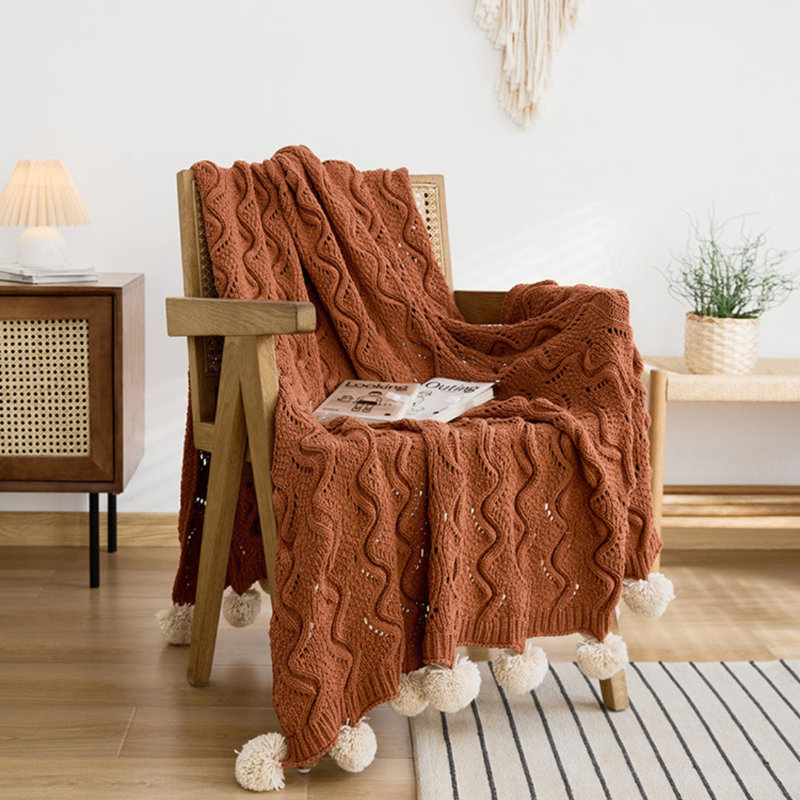 Fantas Knitted Throw Blanket, Brown