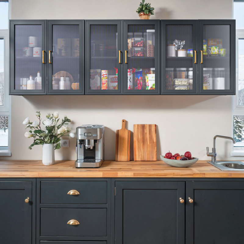 71"W LED Wall Storage Cabinets, Black