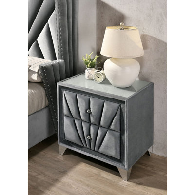 Table de chevet rembourrée en tissu avec 2 tiroirs
