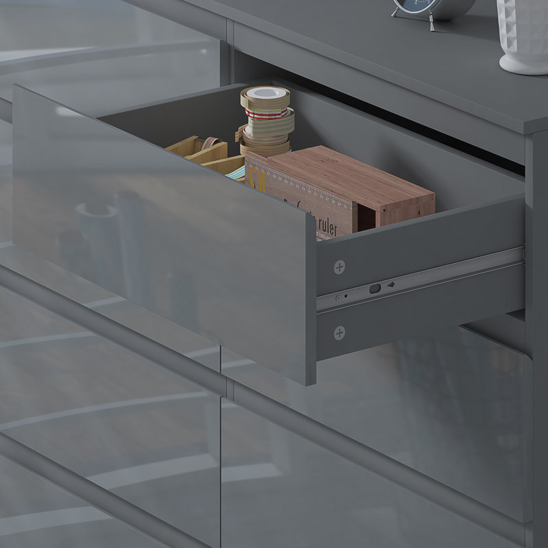 Warren 8 Drawer Chest Of Drawers: 110cm Wide. 14cm Deep Drawers. 4 + 4 Configuration. High Gloss Front. Scratch Resistant. Modern No Handle Design.