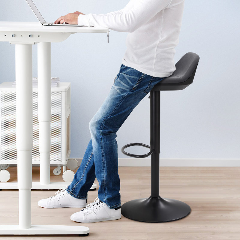 Swivel Upholstered Adjustable Height Counter Stool with Metal Frame, Grey