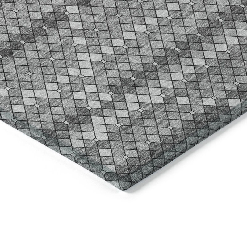 Tapis extérieur lavable à motif géométrique gris et argent 9 pi x 12 pi