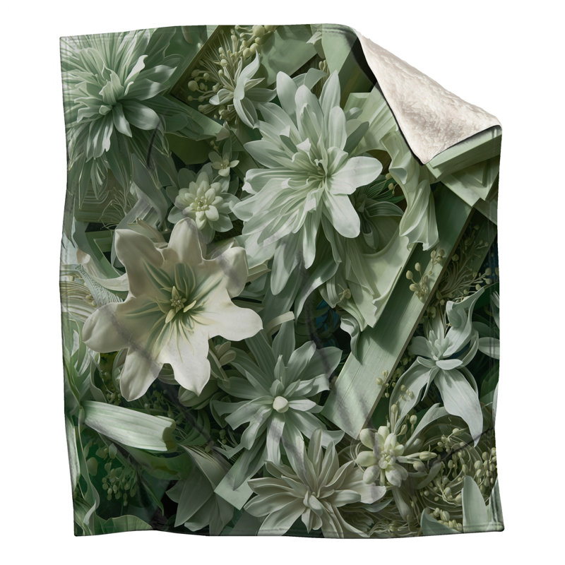White Green Flowers Blankets, 50in W x 60in H