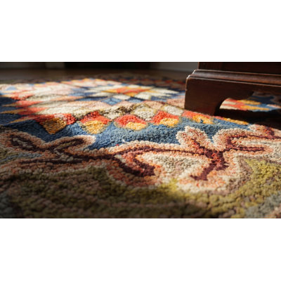 Antique American Hooked Small Scatter Size Wool & Cotton Multicolor Rug
