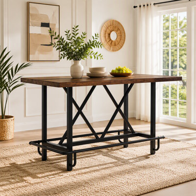 63" Counter Height Dining Table with Industrial Metal Frame & Footrest