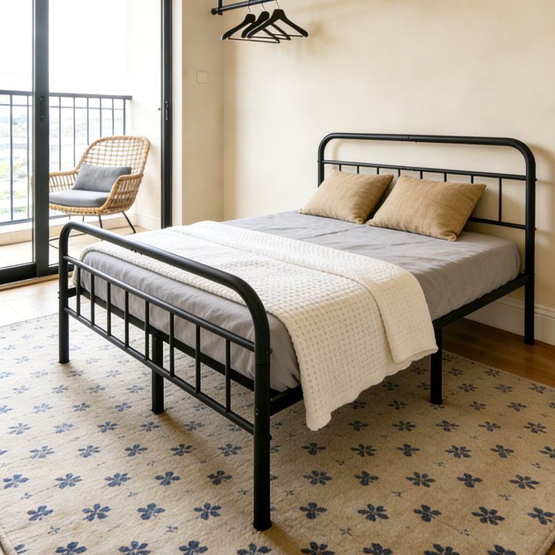 14"h Metal Platform Queen Bed Frame With Industrial Style Headboard & Footboard, Queen