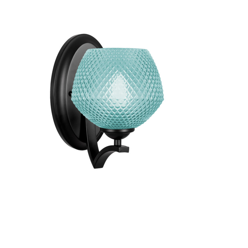 Shutesbury Wall Sconce Shown In Black, 6" Turquoise Glass, Blue, Matte Black