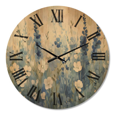 Indigo Field Blooms - Wildflowers Decorative Wall Clock, Printed on Wood