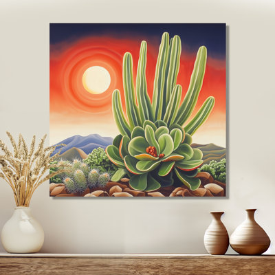 Cactus mexicain, paysage I, art mural de cactus floral, salon