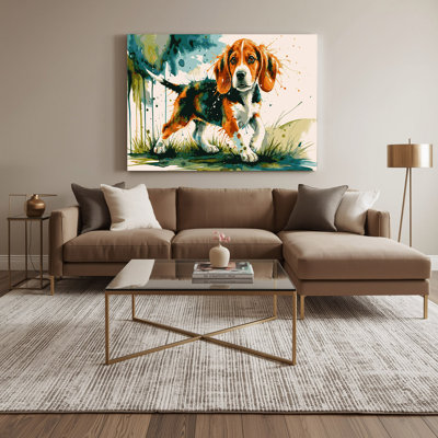 Dogs Beagle White Canvas Wall Art