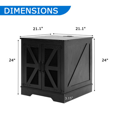 Farmhouse End Table with Charging Station - Nightstand with 2 Outlets & 2 USB Ports - Vintage Industrial Side Table