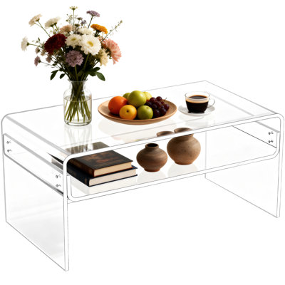 Freysteinn Acrylic Coffee Table,  2 Tiers Clear End Table with Storage Shelf