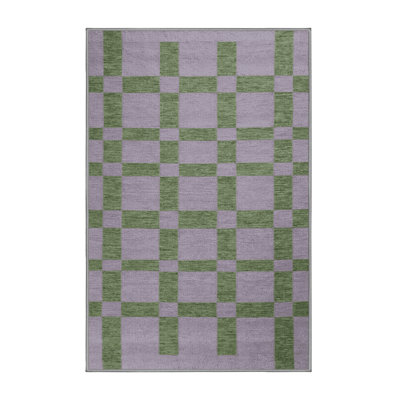 Machine Washable Checkered Pink Area Rug
