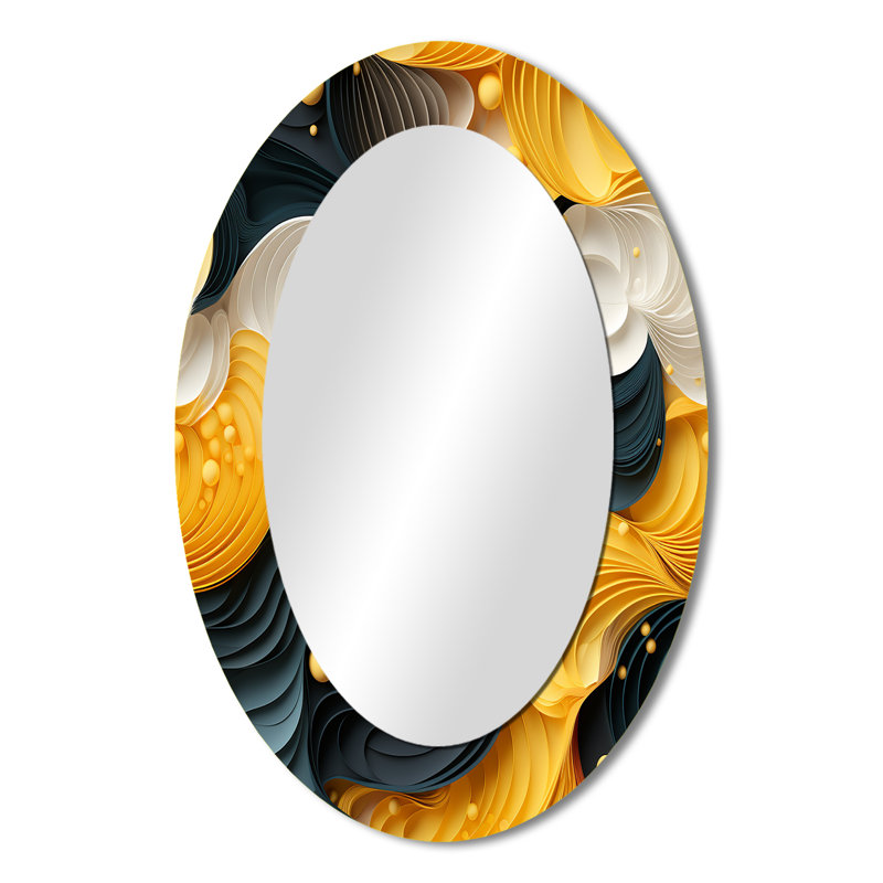 Décoration miroir jaune et noir Mid-Century Waves Fusion - jaune ovale, H 36 po x l 24 po