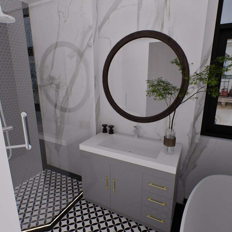 Meuble-lavabo simple 42 po avec plateau en acrylique, Gris lustré