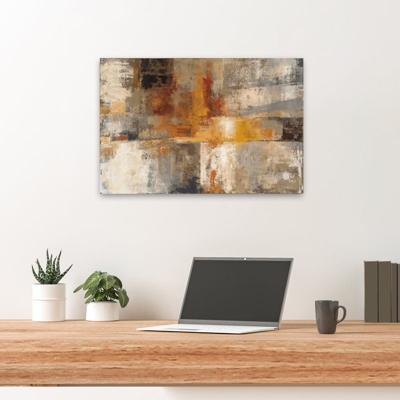 Argent et ambre - Abstrait beige brun gris, H 24 po x l 16 po