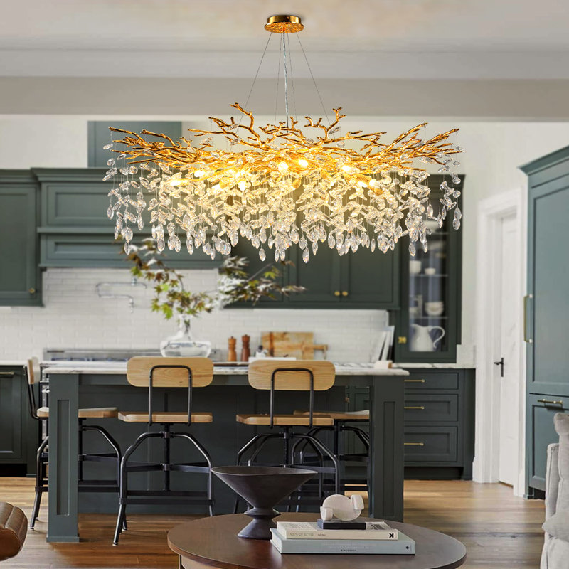 Lustre en cristal Paree Luxury, Doré, H 17,7 po x l 47,2 po x P 47,2 po