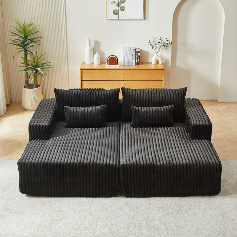 Canapé modulaire surdimensionné 87 po, Velours côtelé noir
