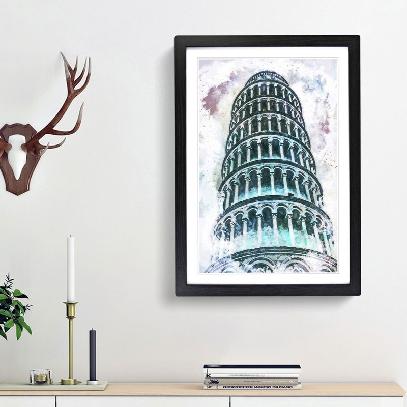 The Leaning Tower of Pisa in Italy in Abstract - Picture Frame Painting Print, Black Framed, 87cm H x 62cm W x 2cm D