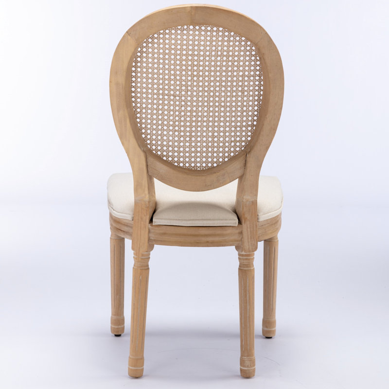 Élégante chaise de salle à manger peinte antique, structure en bois massif, lin, chaises élégantes de couleur beige crème, revêtement en tissu de lin, dossier, peint,
