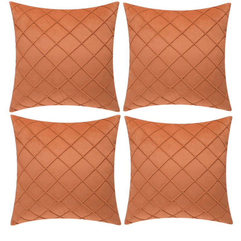 HV_Set Of 4 Throw Velvet Self Cross Cushion Covers, 18" x 18", Orange