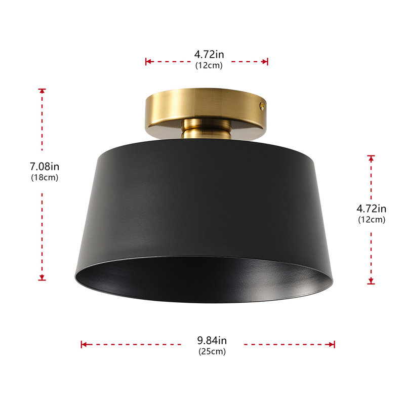 Plafonnier rond antique en fer à 1 ampoule à intensité variable, Noir mat