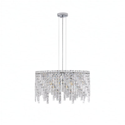 Luxueux lustre rond en cristal argenté de 24 po, luminaire suspendu rectangulaire contemporain pour salle à manger, salon et grands foyers (ampoules non incluses)