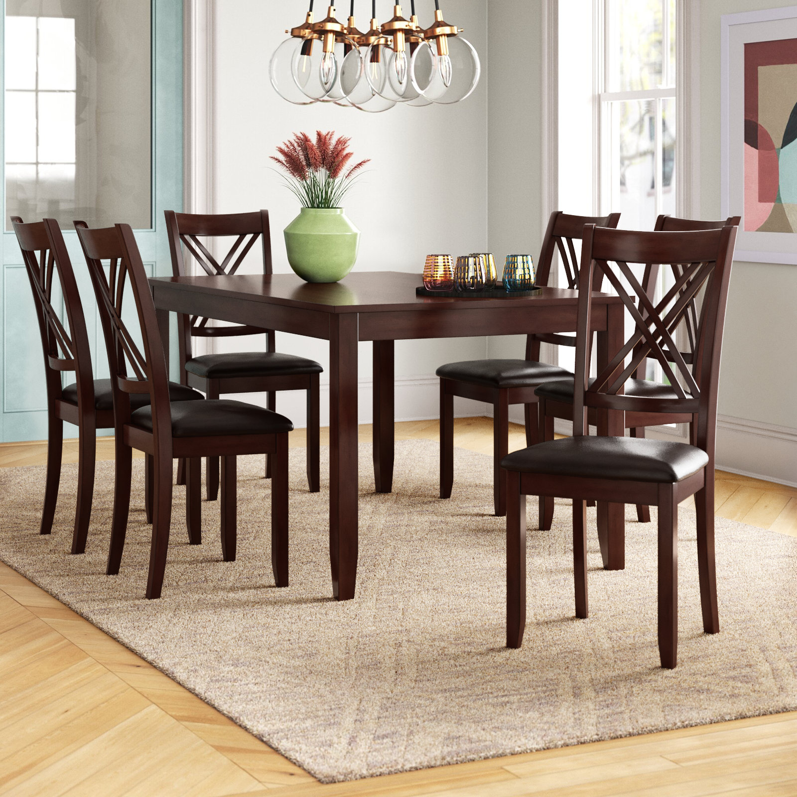 Lark Manor Amunet 7 - Piece Solid Wood Dining Set & Reviews | Wayfair