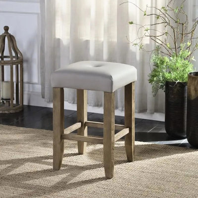 Counter Height Stools Of 2 Gray And Oak Tapered Leg Design Button Padded Pu Leather Seat For A Stylish Dining Space Rectangular With Comfort - Laden