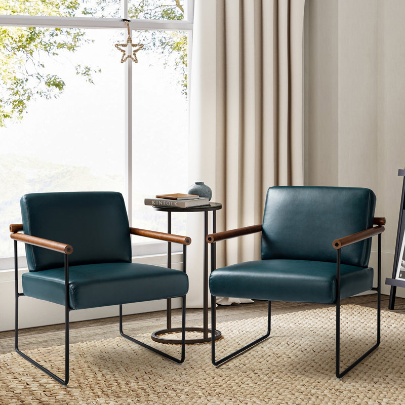 Avelina Modern Faux Leather Ergonomic Armchair with Metal Base, Turquoise Faux Leather