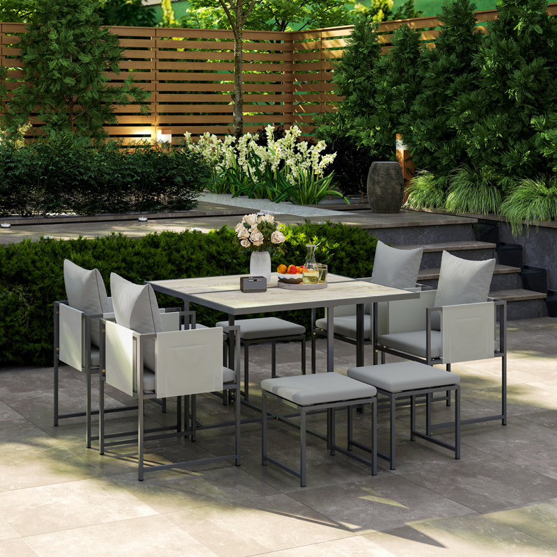 Outsunny 9 Piece Garden Dining Set Cube with Cushions 8 Seater Grey