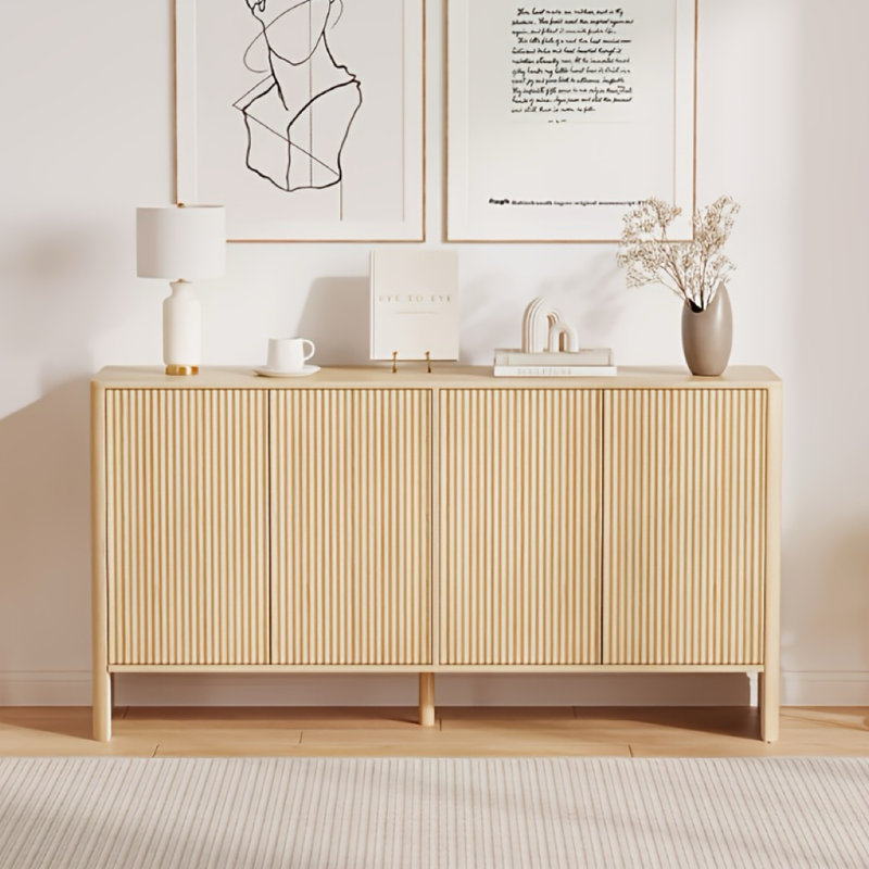 Buffet 58 "cannelé avec rangement, 4 portes et tablettes réglables, buffet en bois